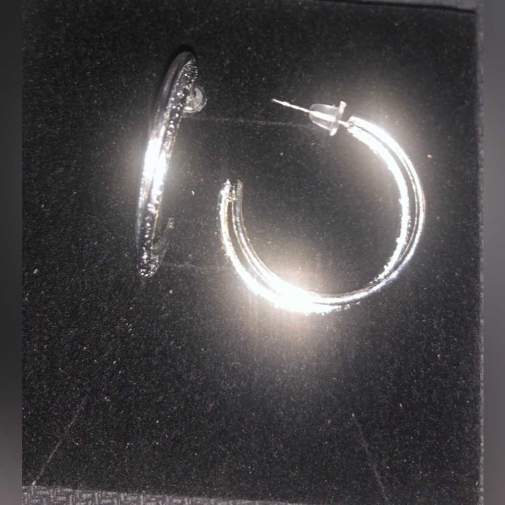 Silver Hoop Earrings with Pavé Accents - Women Jewelry